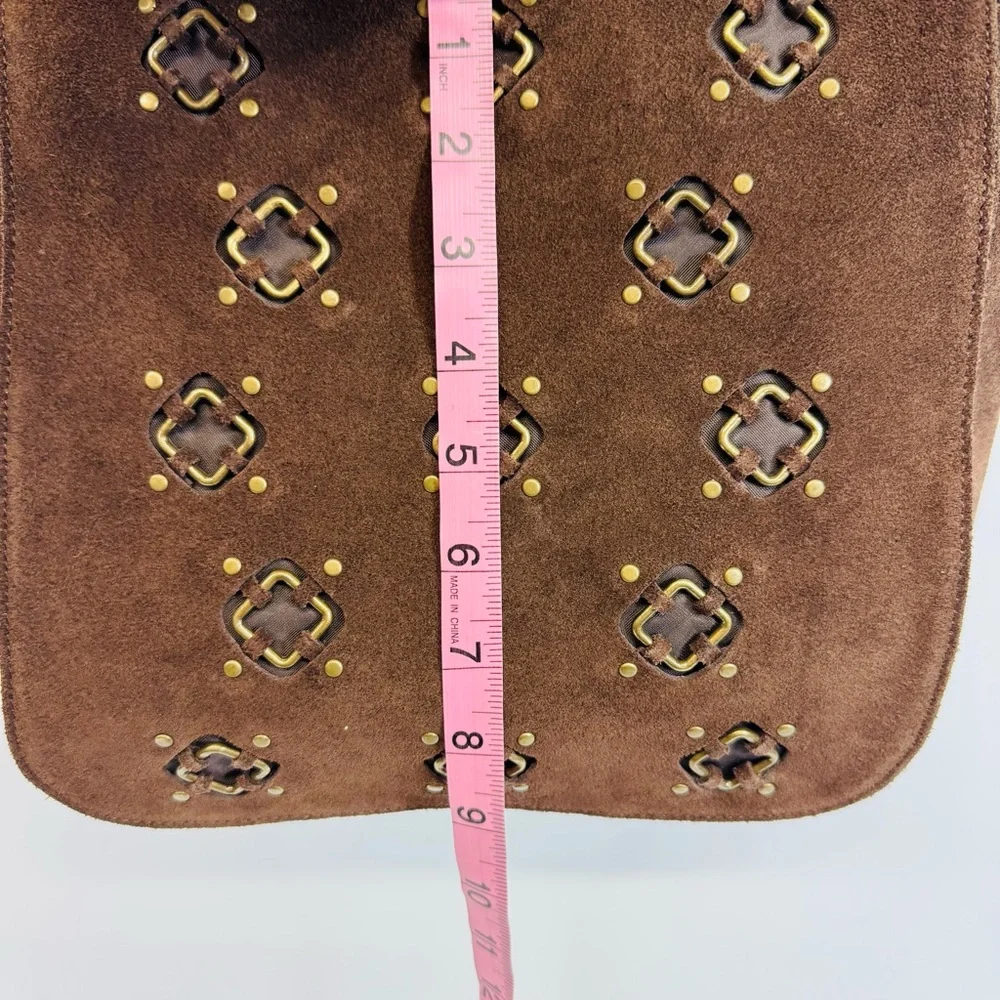 Chocolate brown flap shoulder bag w brass accents - roomy 9x9x4